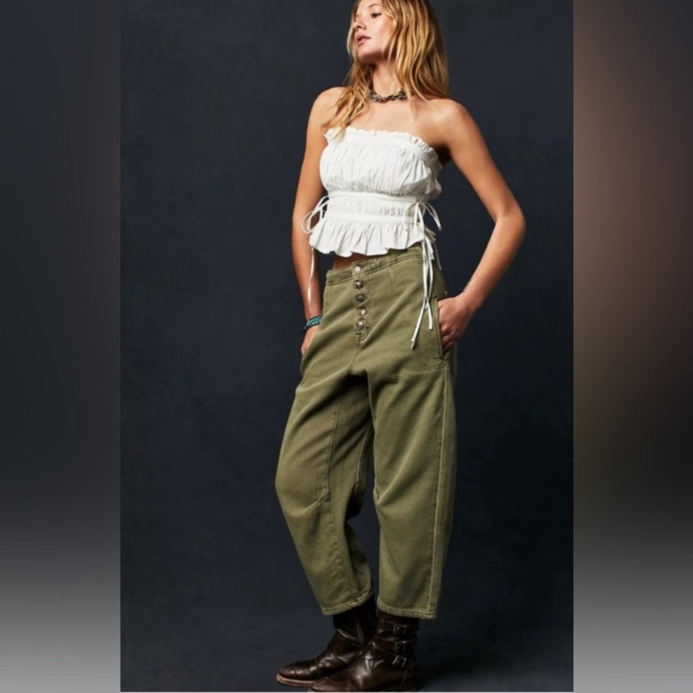 Free People Osaka Barrel Jeans in Olive Green